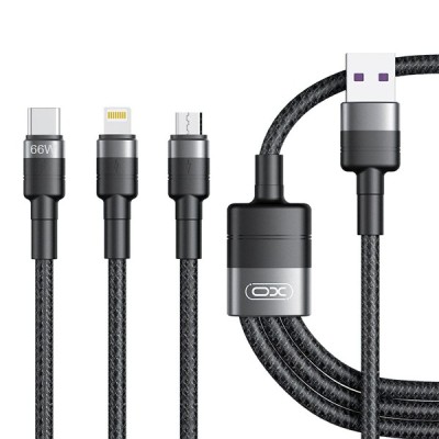 Cablu Incarcare USB-A - Lightning / microUSB / USB-C XO Design NB-Q191 3in1, 66W, 1.2m, Negru foto