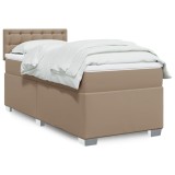 vidaXL Pat box spring cu saltea, cappuccino, 100x200cm piele ecologică 3288411