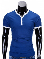 Tricou pentru barbati, bleu inchis simplu, slim fit, mulat pe corp, bumbac - S651 foto