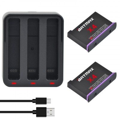 Set 2 acumulatori 2400mAh + incarcator triplu camere actiune Insta360 X4 foto