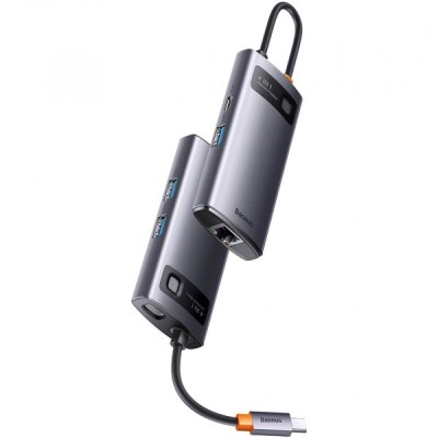 Hub USB-C Baseus Metal Gleam, 3 x USB-A - 1 x RJ45, Gri WKWG070113 foto