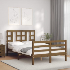 Cadru de pat cu tablie, dublu mic, maro miere, lemn masiv GartenMobel Dekor