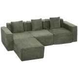 HOMCOM Canapea 3 locuri cu pouf reversibil, canapea colțar modulară din chenille 251 cm modernă, șezut lat, verde | Aosom Romania