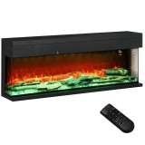 HOMCOM Șemineu Electric &Icirc;ncorporabil cu Efect de Flăcări 3D, Oprire Automată și Termostat, 127x26x50 cm, Negru | Aosom Romania