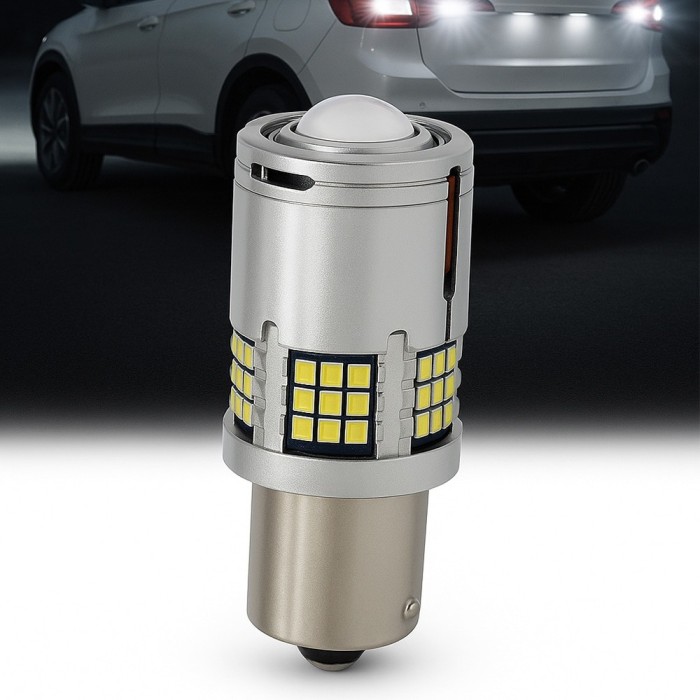 Bec LED PY21W BAU15S 1156 6000K Alb Pur cu Lupa, 30W 2600LM Canbus, Plug &amp; Play &ndash; Pentru Marsarier, DRL si Stopuri &ndash; Iluminare Auto Premium