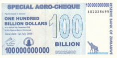 Bancnota Zimbabwe (Agro Cheque) 100.000.000.000 Dolari 2008 - P64 UNC foto