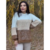 Bluza dama tricotata tricolor cu bej si paiete