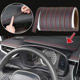 Banda decorativa pentru interiorul vehiculului, lungime 2m, din piele ecologica, culoare Neagra + cusatura Rosie, AVEX