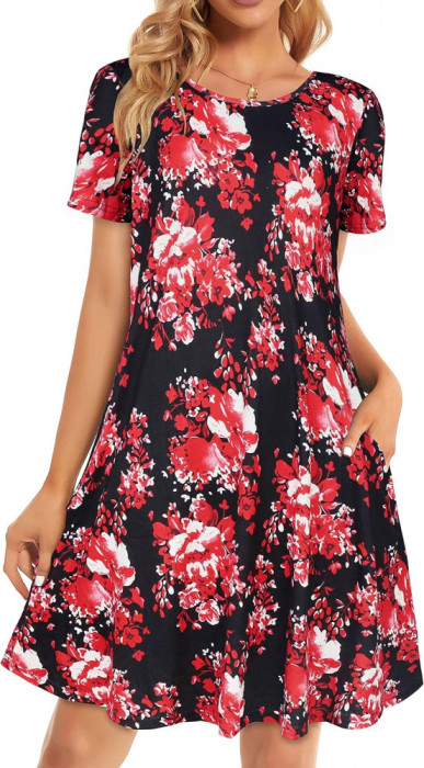 Femei Rochii de Vară Plajă Casual Tricou Plus Size Floral M&acirc;necă Scurtă Loo