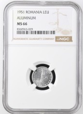 Romania, 1 Leu 1951 MS 66 NGC, second top pop