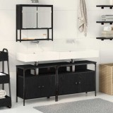 Set Mobiler Baie 3 Piese Negru de Stejar Lemn Prelucrat