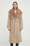 Cumpara ieftin Bruuns Bazaar palton din lana culoarea bej, de tranzitie, oversize