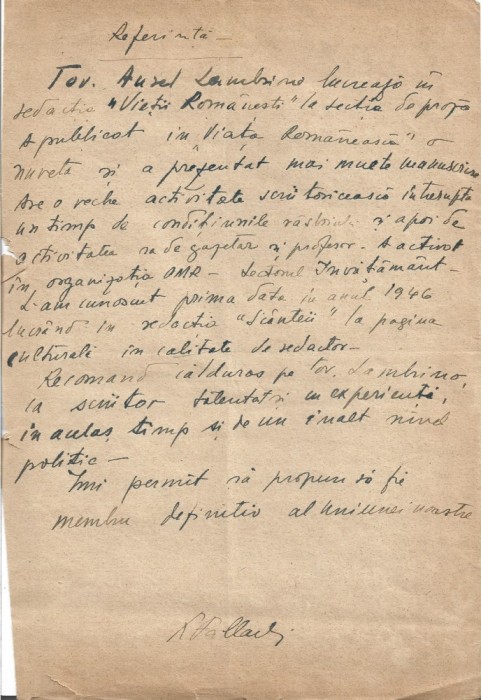 A3593N Theodor Pallady, act scris și semnat olograf