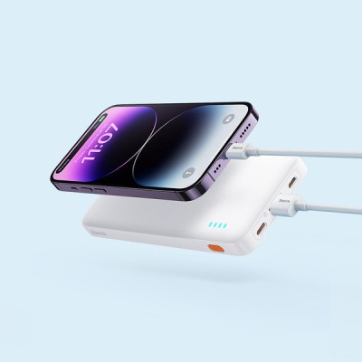 POWER BANK Baseus Airpow, 10000mAh, 20W, 1 x USB; 1 x USB Type-C input/output, total 3A, include cablu USB la USB Type-C de 30cm, alb, &amp;quot;PPQD090002&amp;quot; (t foto