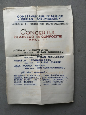 bnk rev Afis concert Conservatorul Ciprian Porumbescu 1984 foto