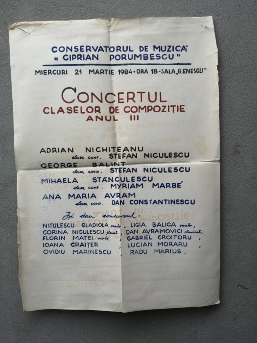 bnk div Afis concert Conservatorul Ciprian Porumbescu 1984