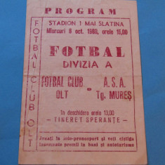 Program meci fotbal FC OLT - ASA TARGU-MURES (08.10.1980)