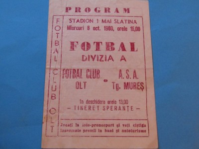 Program meci fotbal FC OLT - ASA TARGU-MURES (08.10.1980) foto