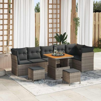 vidaXL Set de canapele pentru grădină 9 pcs Gri poliratan foto