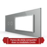 Cumpara ieftin Panou din sticla Livolo pentru intrerupator dublu si 2 prize, 6/7M, gri