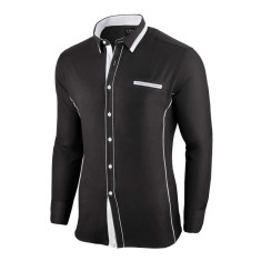 Camasa pentru barbati, neagra, slim fit - Allee de Longchamp foto