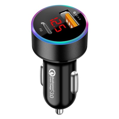 Incarcator auto 2 in 1, flippy, port usb fast charge qc3.0 si type c, pd 20w, negru foto