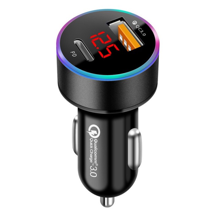 Incarcator auto 2 in 1, flippy, port usb fast charge qc3.0 si type c, pd 20w, negru
