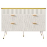 Comodă cu 6 sertare și sticlă chihlimbar, dulap &icirc;nalt pentru dormitor și living, 120x40x76 cm, Alb