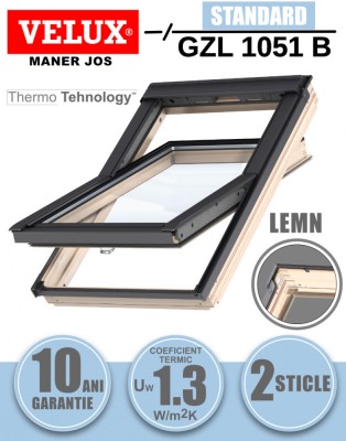 Fereastra mansarda Velux GZL 1051 B, lemn, 2 sticle, maner jos foto