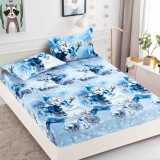 Husa de pat cu elastic Craciun,albastra cu om de zapada 180x200cm D055