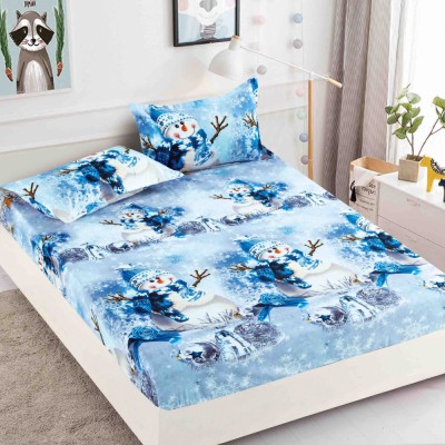 Husa de pat cu elastic Craciun,albastra cu om de zapada 180x200cm D055 foto
