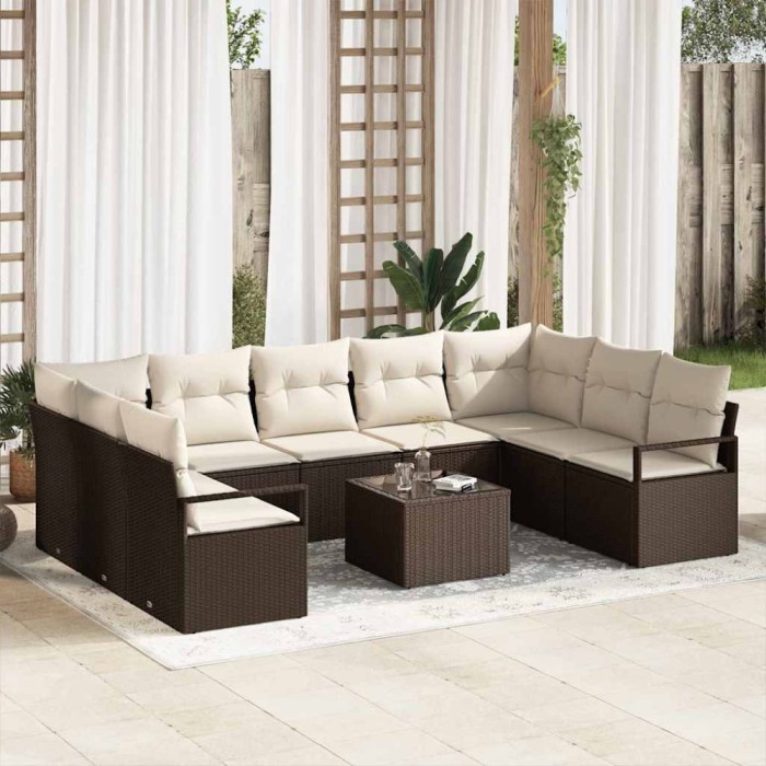 Set de canapele pentru grădină cu pernă 10 pcs Maro, Crem