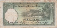 China 5 Yuan Central Bank of China 1936 VF