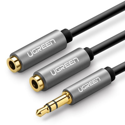 Cablu Ugreen 3,5 Mm Splitter Căști Mini Mufă AUX 20cm (2 X Ieșire Audio) Argintiu (10532) 10532-UGREEN foto