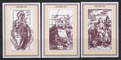 Penrhyn 1981 - Crăciun - Gravuri de Albrecht Durer, 3 Colite, MNH foto