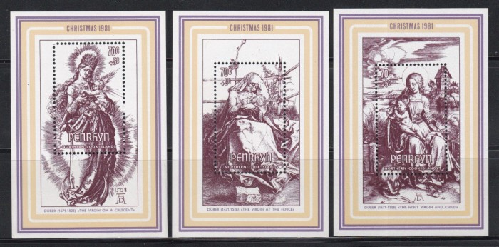 Penrhyn 1981 - Crăciun - Gravuri de Albrecht Durer, 3 Colite, MNH