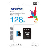 Micro SD CARD 128GB CLASS 10 ADATA cu adaptor SD AUSDX128GUICL10A1-RA1, A-data
