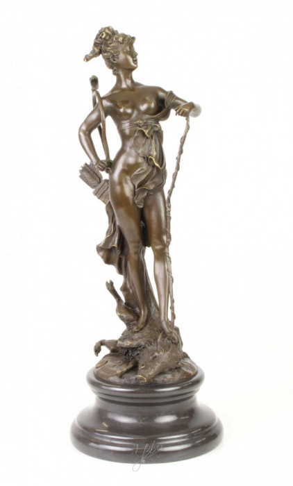 Zeita Diana - statueta din bronz pe soclu din marmura JK-11