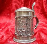 HALBA ZINC SKS ZINN MODEL IN RELIEF PEISAJE DE MUNTE CU CERB CABANA PESCARI 16.5 CM