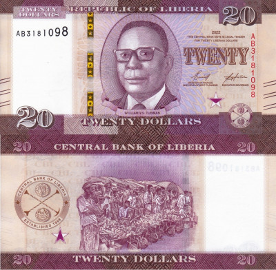 LIBERIA 20 dollars 2022 UNC!!! foto