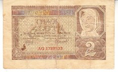 B11 3 - Bancnota foarte veche - Polonia - 2 zloti - 1941