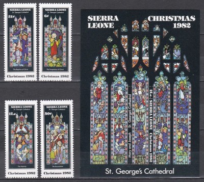 Sierra Leone 1982 - Crăciun - Vitralii, Serie + Colita, MNH foto