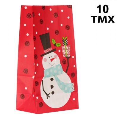 Pungi pentru Dulciuri de Craciun, Model Imprimeu Om de Zapada, Set 10 Bucăți, Lungime 12cm, Lățime 24cm, &amp;Icirc;nălțime 8cm foto