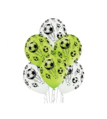 Set 6 baloane latex model fotbal alb verde 30 cm
