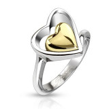 Inel din oțel chirurgical - contur și inimă aurie &icirc;n mijloc - Marime inel: 49