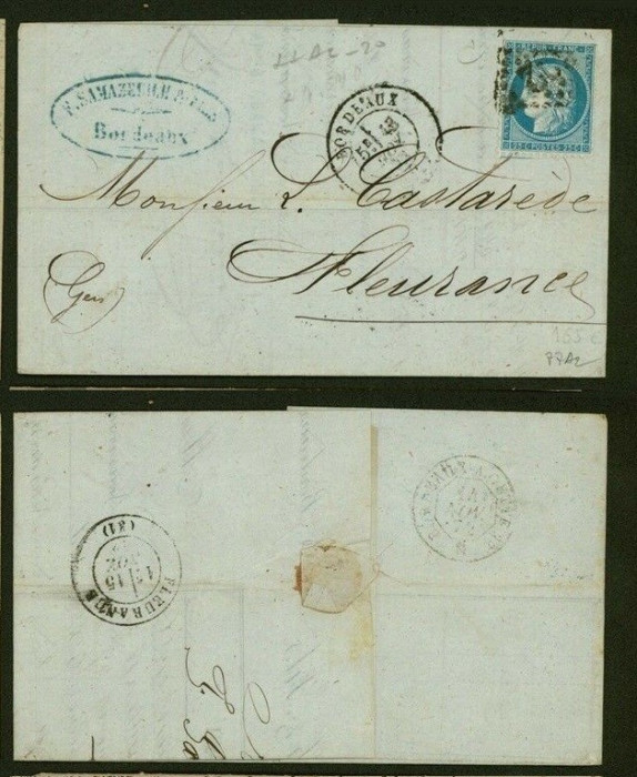 France 1873 Postal History Rare Old Cover + Content Bordeaux to Fleurance DB.516