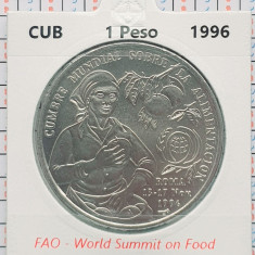 Cuba 1 peso 1996 UNC - FAO - tiraj 10.000 - km 731 - cartonas personalizat A015