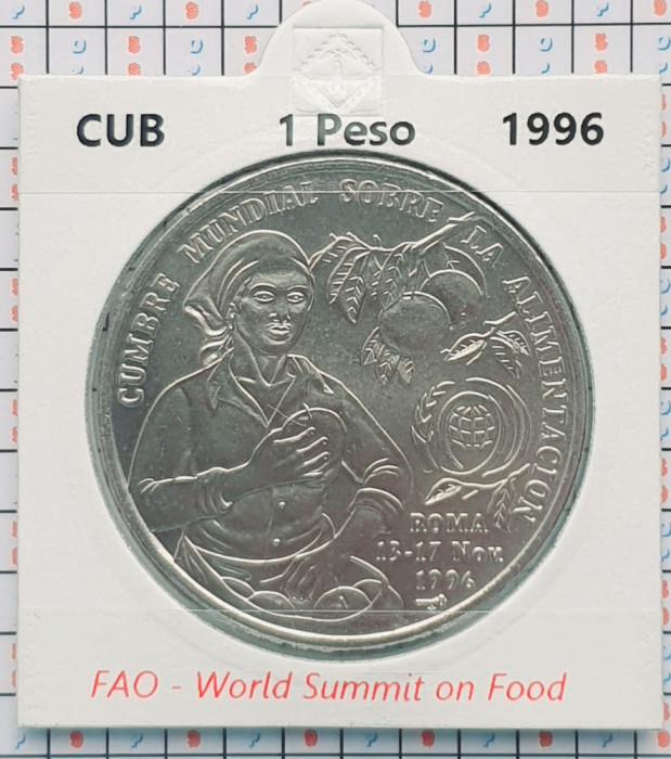 Cuba 1 peso 1996 UNC - FAO - tiraj 10.000 - km 731 - cartonas personalizat A015
