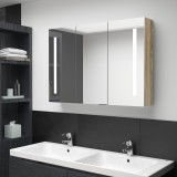 Gossi dulap de baie cu oglinda si led, stejar, 89x14x62 cm