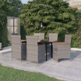 Set mobilier gradina vidaXL, 7 piese, gri, ratan PE, perne incluse, masa sticla 140x70 cm, scaune reglabile, huse poliester